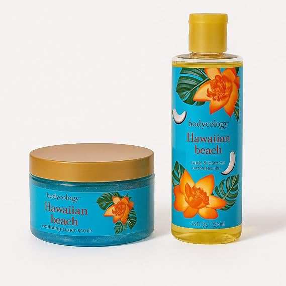 Hawaiian Beach Body & Bath Oil 7.5 Fl oz (222ml) & 10.5 oz (297 g).Pack of 2
