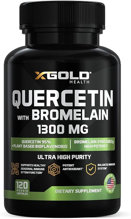 Xgold Health Quercetin with Bromelain 1300 mg Per Serving, 120 Veg Capsules