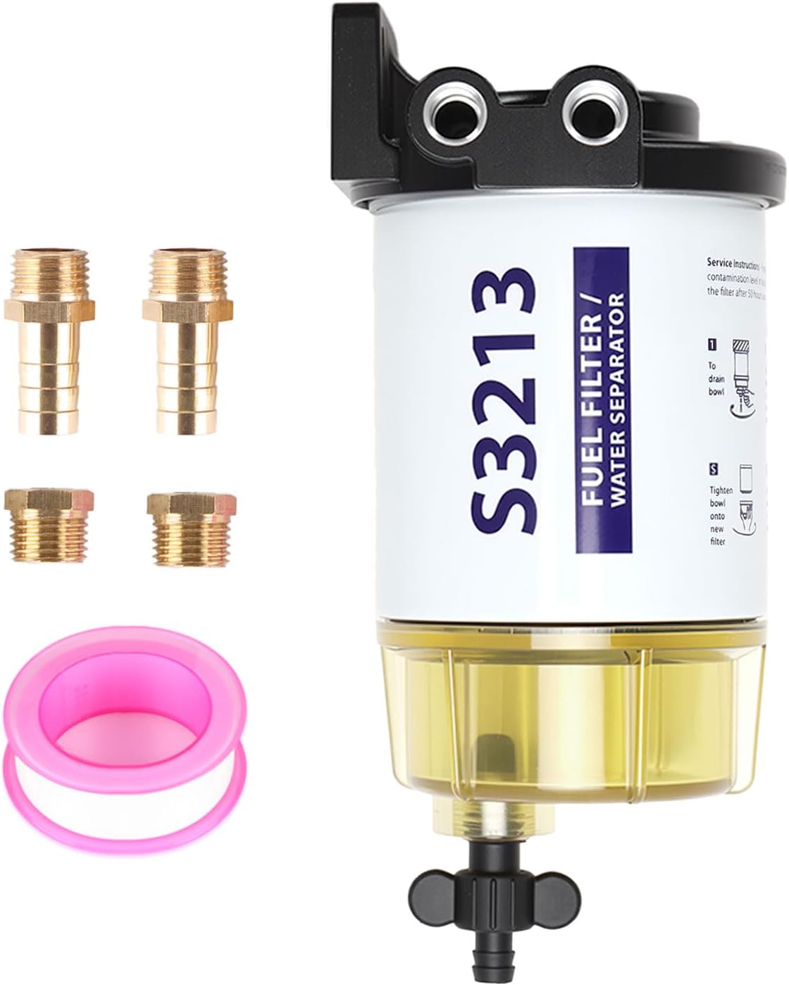 S3213 Fuel Water Separator Filter Assembly Kit - 10 Micron Marine Boat Filter for Mercury Yamaha Outboard Motor - Replaces S3214, 35-60494-1, 18-7932-1, 18-17928, 35-809097 Fuel Water Separator Filter