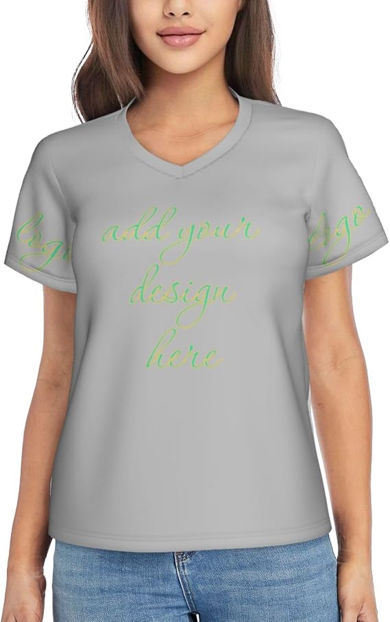 Custom Tshirt Womens Short Sleeve V Neck Tops Summer Fashion Trendy Casual Clothes 2024