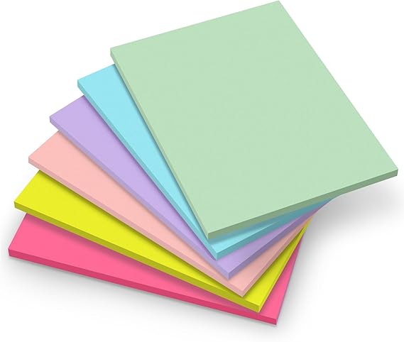 6 Pads Large Sticky Notes 152 mm x 203 mm, Super Sticky Notes, 6 Colours Pastel Colourful Self-Adhesive Pads, 50 Sheets/Pad, Sticky Notes for Marking and Highlighting Pages, To-Do List