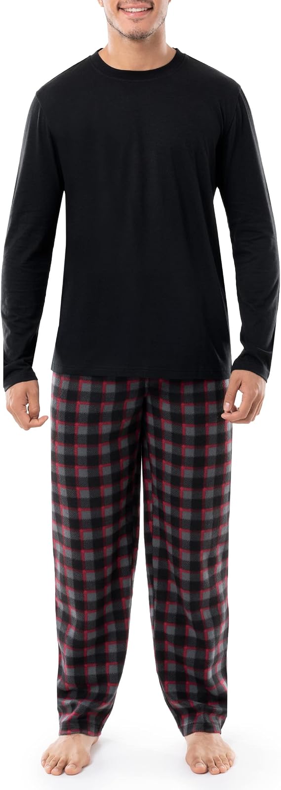 Varsity Men's Long Sleeve Jersey Knit Top and Fleece Pant Sleep Set