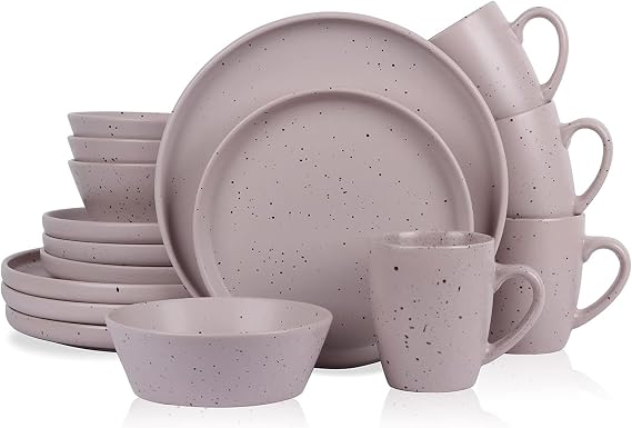 Stone Lain Jade Stoneware 16 Piece Dinnerware Set, Home Kitchen Dish Set with Dinner Plates, Salad Plates, Bowls, Mugs - Service for 4, Taupe