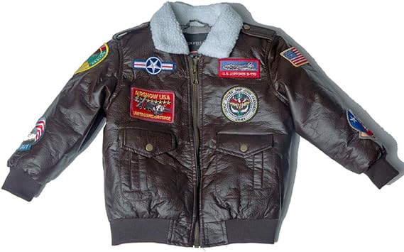 OYSTERBOY Youth A-2 A2 Bomber Jacket Aviation Pilot Military PU Leather Coat for Kids Boys