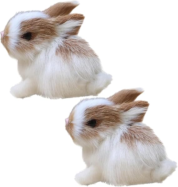 2Pcs Mini Simulation Rabbit, Realistic Cute Plush Rabbits Lifelike Plush Bunny Realistic Rabbit Miniatures, White Rabbits Home Party Decors Model Gift Miniatures Decorations