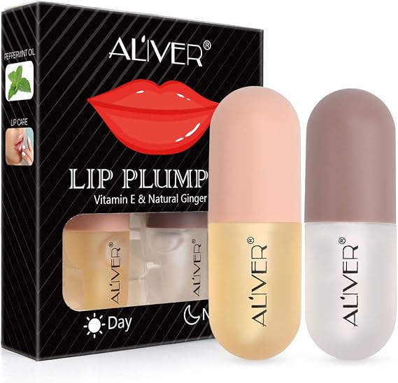 Lip Plumper Gloss - Natural Lip Plumper,Plumper Set Contains Day and Night Lip Gloss -Clear Lip Plump Gloss-Enhancer for Fuller & Hydrated Lips | Give Volume,Moisturize