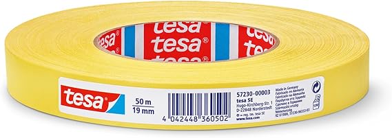 Tesa Extra Power Perfect Fabric Tape - Fabric Reinforced Ductape for Crafts Repairs Fastening Reinforcing and Labelling Yellow 50 m x 19 mm