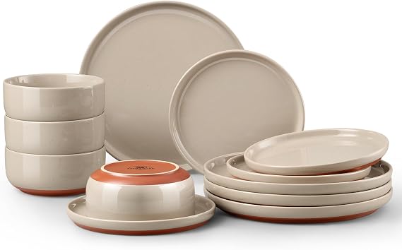 Homikit 12-Piece Dinner Stoneware Set Service for 4 People, Cinnamon Brown
