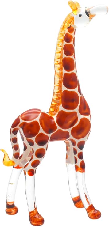 ChangThai Design Tiny 412" High Brown Giraffe Standing Figurine - Miniature Hand Blown Painted Glass Giraffes Savanna Wildlife Long Neck Tallest Animal Crystal Decorative Collectible Figure Decor Gifts