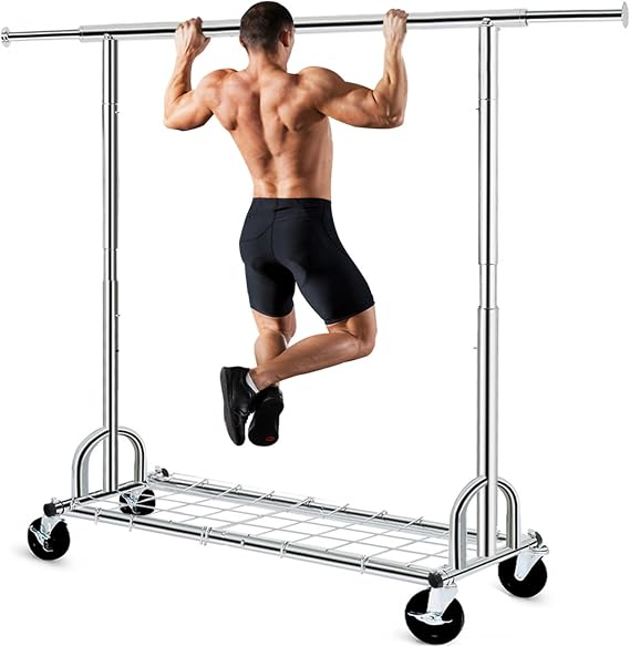 HOKEEPER Heavy Duty Clothes Rack, Adjustable Garment Rack, Metal Rolling Clothing Rack for Hanging Clothes with Wheels, Portable Closet Rack for Bedroom Laundry Room