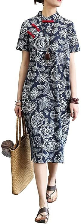 Shanghai Story Cotton Linen Cheongsam Qipao Loose Chinese Style Dress for Women
