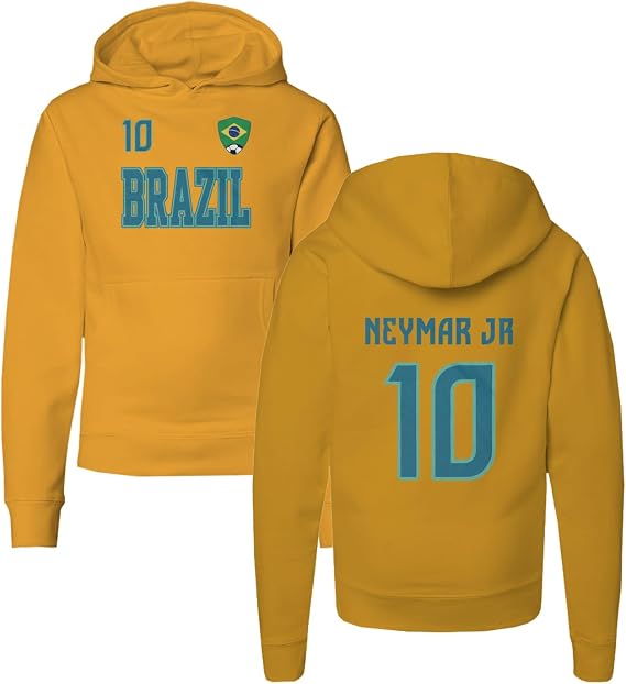 Brazil Neymar Jr 10 Soccer Inspired Jersey Style YOUTH Hooded Sweatshirt