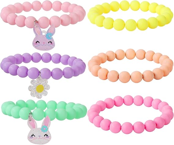 BGSHEMNI Colorful Flower Rabbit 6 Pieces Girls Bracelets Rainbow Beaded Bracelet for Birthday Party Favors Flower Friendship Bracelet Jewelry Little Girls Toddler Costume Jewelry-6Pcs
