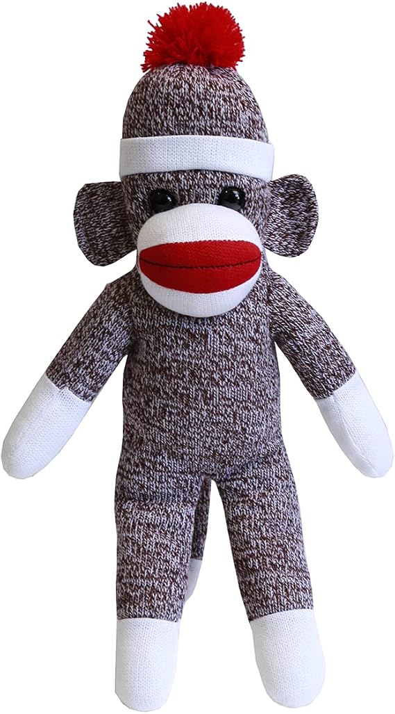 Plushland Adorable Sock Monkey, The Original Traditional Hand Knitted Stuffed Animal Toy Gift-for Kids, Babies, Teens, Girls and Boys Baby Doll Present Puppet (16'' Brown)