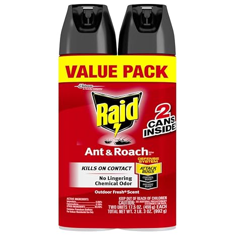Raid Ant & Roach Killer Spray for Listed Bugs, Insect, Spider, for Indoor Use, Fresh Scent, 17.5 Oz, Pack of 2