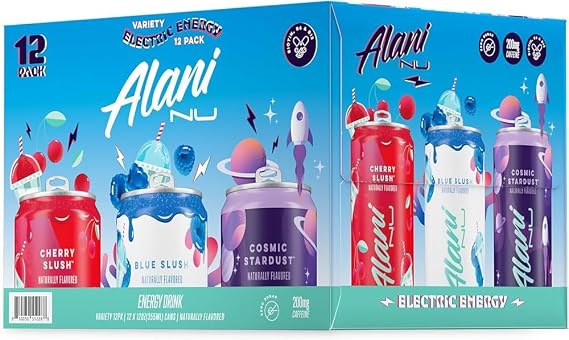 Alani Nu ELECTRIC ENERGY VARIETY Sugar Free, Low Calorie Energy Drinks | 200mg Caffeine | Pre Workout Performance with Antioxidants | Biotin B Vitamins | Zero Sugar | 10 Calories | 12 Fl Oz Cans