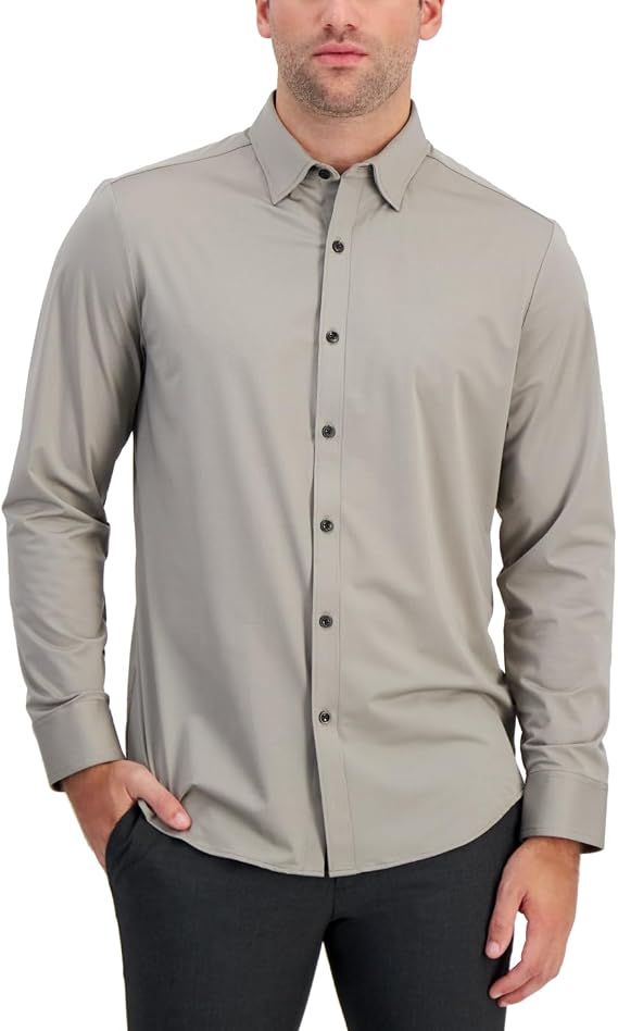Alfani Mens Plaid Print Long Sleeve Button Down Shirt London Plane Grey XL