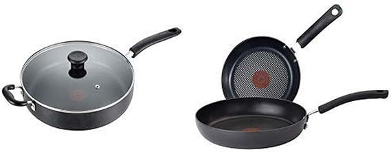 T-fal B36290 Specialty Nonstick 5 Qt. Jumbo Cooker Saute Pan with Glass Lid, Black AND Ultimate Hard Anodized 2-Piece Scratch Resistant Titanium Nonstick Thermo-Spot PFOA Free Cookware Set, Gray