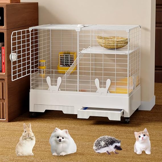 Oneluck Bunny Cage Indoor Rabbit Hutch with Pull Out Tray Rabbit, Guinea Pig, Chinchillas, and Small Animal Cage