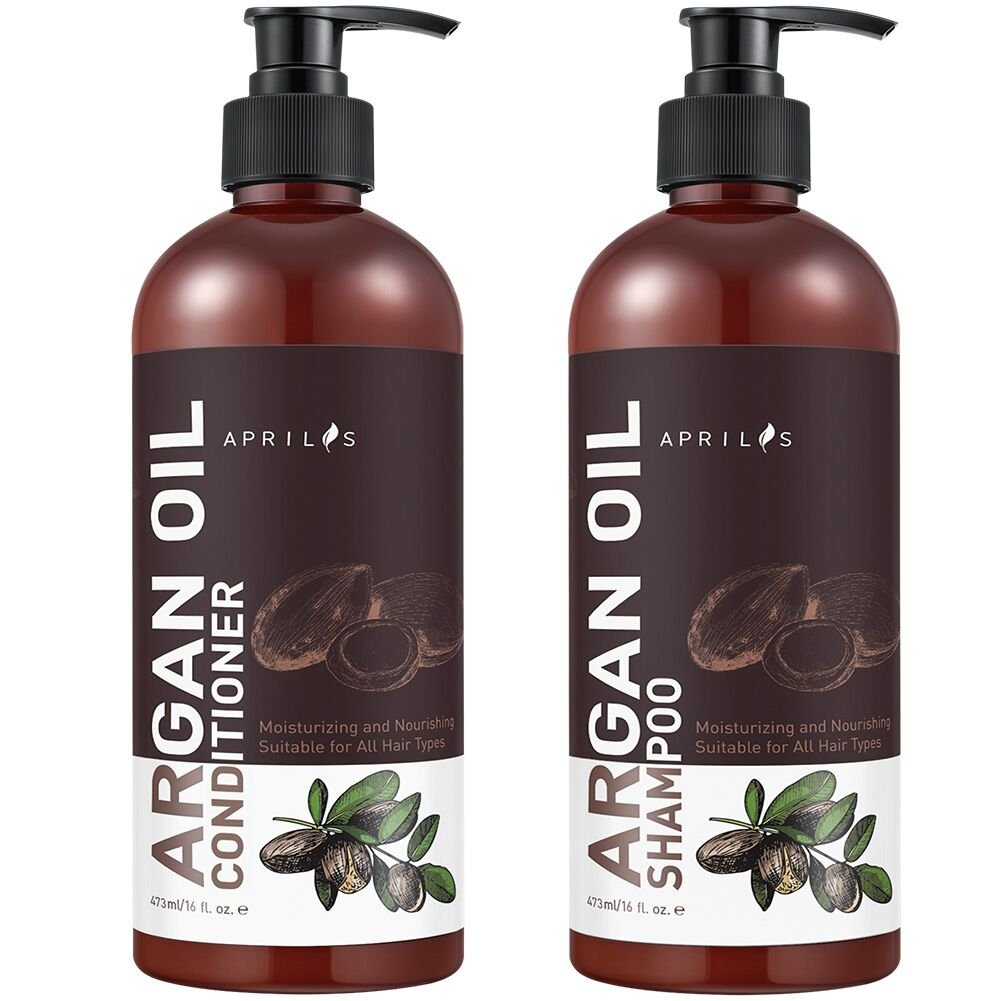 Aprilis Moroccan Argan Oil Shampoo and Conditioner Set, Organic Volumizing & Moisturizing Treatment for Hair Loss, Damage, Thinning and Color Treated Hair, Hair Regrowth for Men & Women, 2 X 16 fl. oz