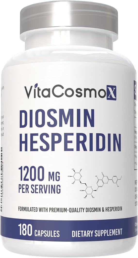 Diosmin Hesperidin 1200 mg Complex, 180 Capsules, Citrus Bioflavonoids Rich Fruit Extract, 100% Vegetarian, Non-GMO & Gluten Free Diosmin Supplement with Max Strength