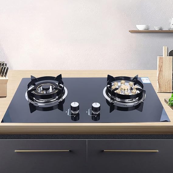 Kitchen Gas Cooktop Stove Top 2 Burners Tempered Glass Built-In LPG/NG Black Stovetop for RVs, Apartments, Outdoor