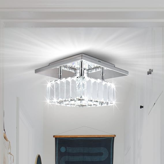Mini Crystal Chandelier Big Crystal Ceiling Lamp Square LED Pendant Light for Hallway Stairecase (Cool White) (DSJXDF-CW) [Energy Class E]