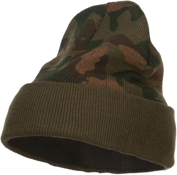 Cameo Camo Knit Long Beanie with Cuff