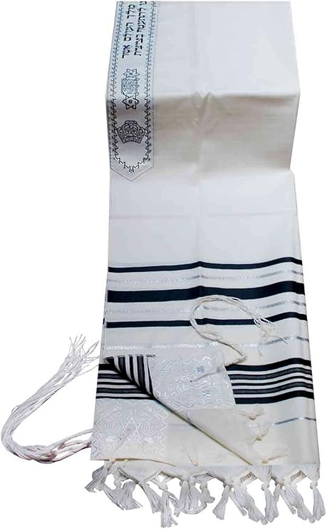 Virgin Wool Tallit Prayer Shawl Black and Silver Stripes in Size 36" Long and 72" Wide
