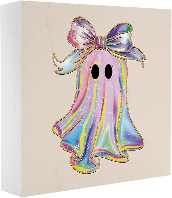 Pink Boo Ghost Halloween Decor Cute Halloween Desk Decor for Home Office Pink Boo Fall Decorations for Home 5 x 5 inches