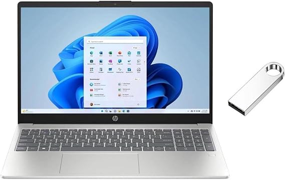 HP 15.6 inch FHD Laptop | Intel Core i3-N305 Processor | Intel UHD Graphics| Fingerprint | Silver | 8GB RAM | 256GB SSD | Windows 11 Home | Bundle with 64GB USB Flash Drive