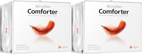HOSPITOLOGY PRODUCTS White Comforter Queen Hypoallergenic Duvet Insert Microfiber All Season Goose Down Alternative Quilted - Corner Loops - Box Stitched - Washable - 90" W x 94" L (Pack of 2)