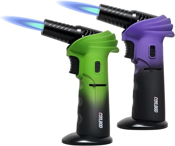 Butane Torch Lighter, 0-90Rotating Angle Butane Lighter, Refillable Kitchen Torch with Safety Lock (2 Pack)