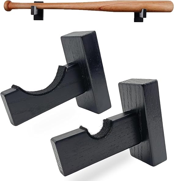 Orga'Neat Baseball Bat Display Case, Wall Mount Bat Holder Hanger, Solid Ash Tree Handmade Horizontal Bat Rack w/ Protective Soft Liner for Baseball Bat Wall Display -Black