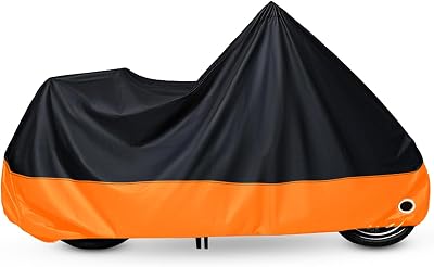 XYZCTEM Motorcycle Cover All Season Black&Orange Waterproof Sun Motorcycle Acessories, Fits up to 108 Harley Davison, Honda, Suzuki, Kawasaki, Yamaha and More
