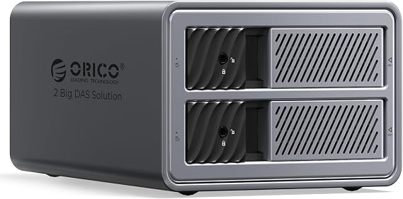 ORICO RAID Hard Drive Enclosure 2 Bay USB 3.0 for 2.5/3.5 inch SSDs HDDs Up to 44TB Support 0/1/JBOD/CLEAR Raid Modes Tray-Less Locking Expansion Backup(Aluminum Alloy)-9828RU3