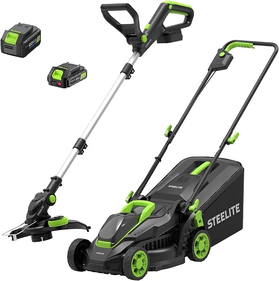 STEELITE 20V Electric Lawn Mower & String Trimmer Combo, with 4.0Ah & 2.0Ah Batteries and Charger, Lightweight Push Mower & Cordless Edger