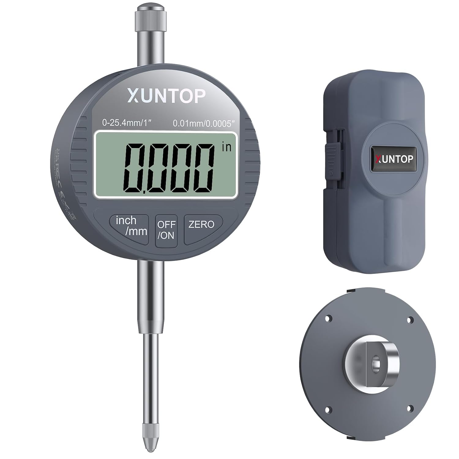 XUNTOP Digital Dial Indicator 1inch0.0005inch LCD Display Electronic Dial Test Indicator with Rear Cover, InchMetric Conversion Dial Test Gauge for Lathe,3D Printer,CNC,Industrial
