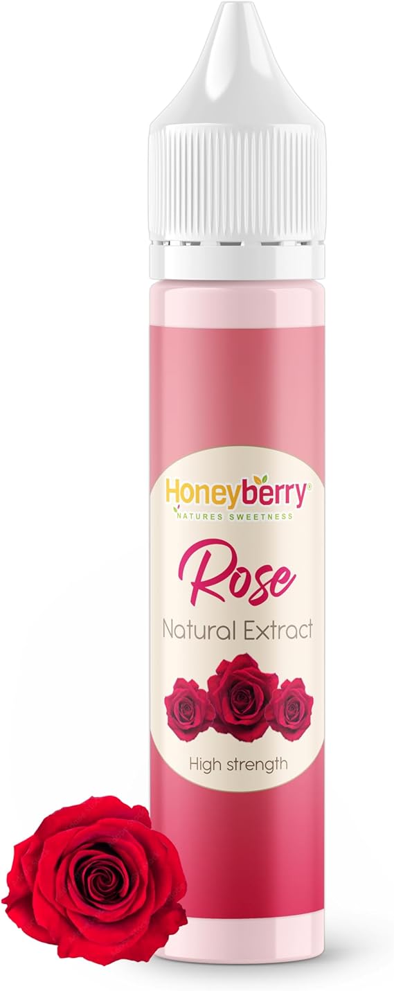 HONEYBERRY Natural Rose Extract 30ml – Professional-Grade Highly Concentrated Flavouring Essence – Pure Liquid Extract for Baking, Cooking, Drinks & More – No Artificial Additives