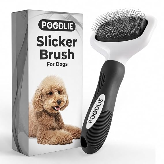 Poodle Pet Slicker Brush - For Dogs, Cats, and Rabbits - Removes Matted Fur, Knots, and Loose Hair - Suitable for Grooming Doodles and Goldendoodles with Short or Long Hair