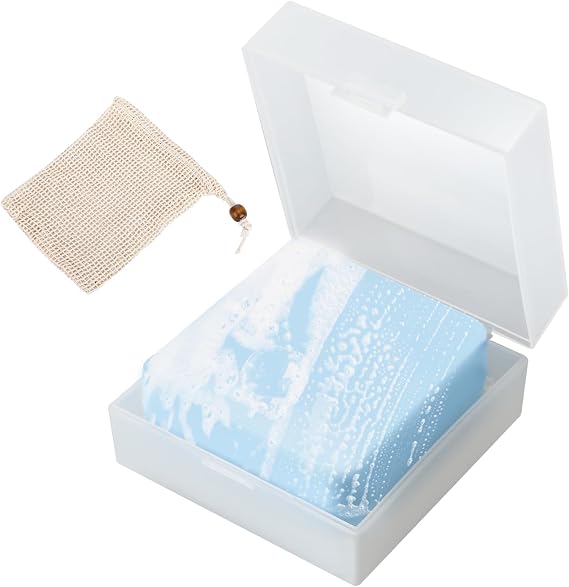 1PCS Travel Soap Case, Holder Container with Draining Pad & Lid, Fits Bars Square, Waterproof Portable Travel Holder for Bathroom Gym Camping Outdoor Use