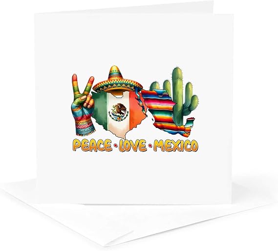 3dRose Peace, Love, Mexico, Victory Gesture 1 Greeting Card with envelope