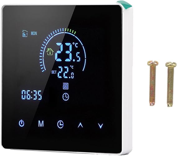 Smart Thermostat with Touch Color Screen, LCD Display Programmable Temperature Control for Water Heating Boiler and Electric Floor Heating, Home Office Store, Black (WiFi, (Voice Control for Yandex