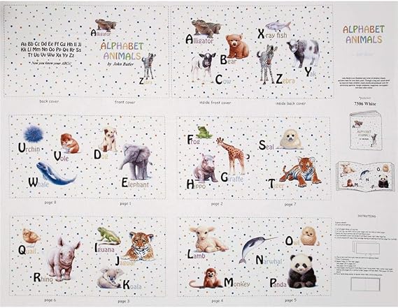 Alphabet Animals Soft Book Panel 36 In., Fabric by the Yard