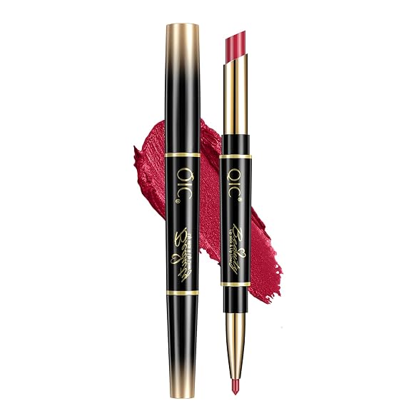 Strawberry Red Lip Liner and Lipstick for Women, Long Lasting color 2 in 1 Lipstick with Lip Liner Pencil Combo, Lipliner Pencil, Waterproof 24 Hour lipstick with lip liner