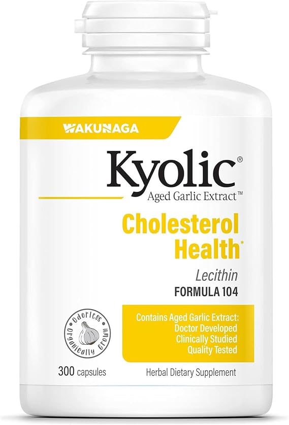 Kyolic Aged Garlic Extract Formula 104 - Cholesterol Health - Supports Overall Cardiovascular Health* - Odorless Aged Garlic Extract & Lecithin - GMO-Free, Gluten-Free - 300 Capsules (150 Servings)