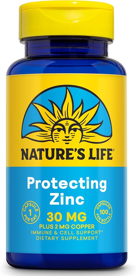 Nature's Life Zinc Picolinate 30mg Plus 2mg of Copper - Chelated Zinc Supplement for Immune, Cardiovascular, Skin, Cellular Function, and Muscle Support - 100 Servings, 100 Capsules