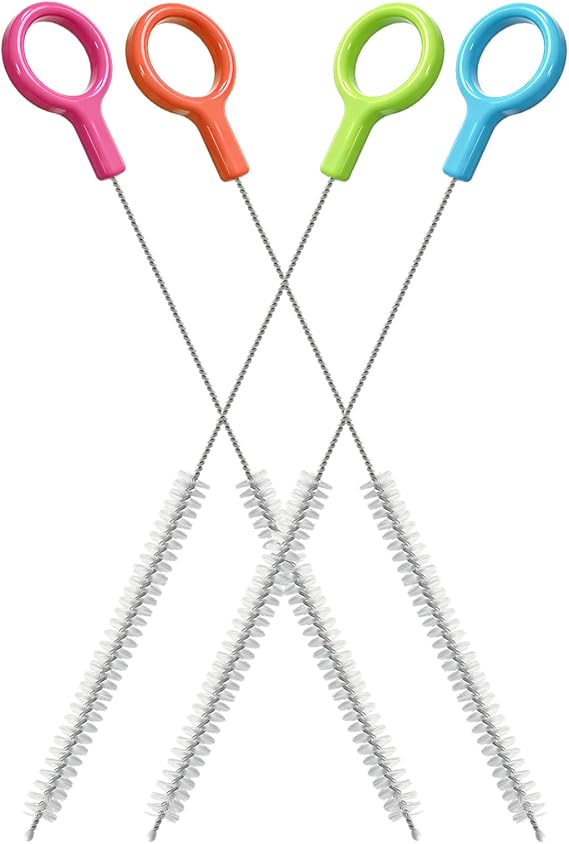 AONEZ Straw Cleaner Brush Set with Color Hanging Loop, 4 Pack