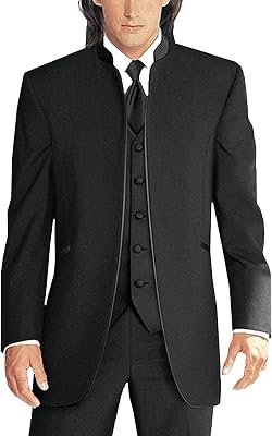 Mens Chinese Suit 3 Piece Stand Collar Blazer Single Breasted Business Wedding Suit
