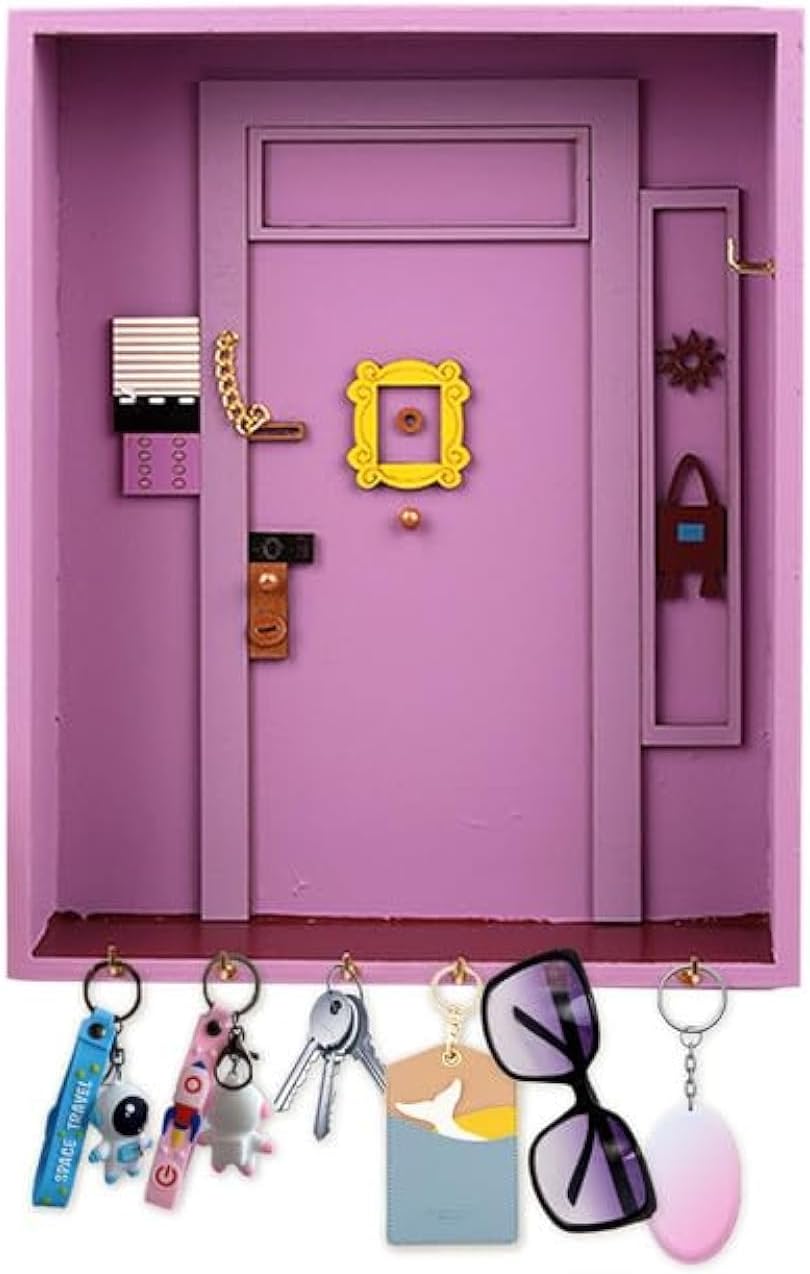Friends Key Holder, Friends Monica's Door Wall Key Holder Key Hooks Wall Mounted with 6 Hooks Handmade Key Hooks Key Rack Holder Friends Home Decor for Entryway, Bathroom, Living Room, OfficePurple